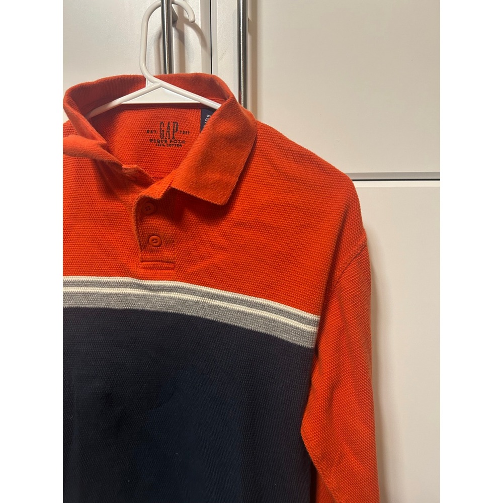 Gap Mens XS Long Sleeve Pique Polo Shirt Orange Navy Blue Colorblock Cotton - Picture 5 of 16